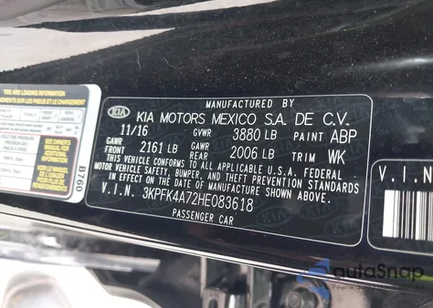 2017 Kia Forte Lx from USA, damaged, VIN 3KPFK4A72HE083618